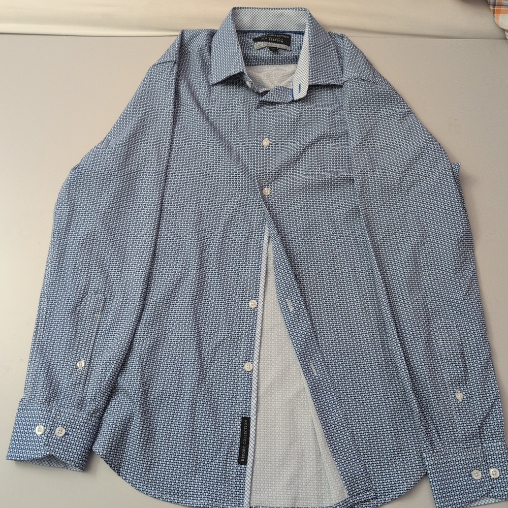 Report Collection Medium Men's Blue Patterned 4-way Stretch Shirt